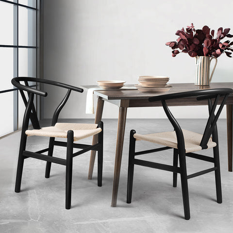 Levede 2x Dining Chairs Wooden Hans Black-1954802980578529286