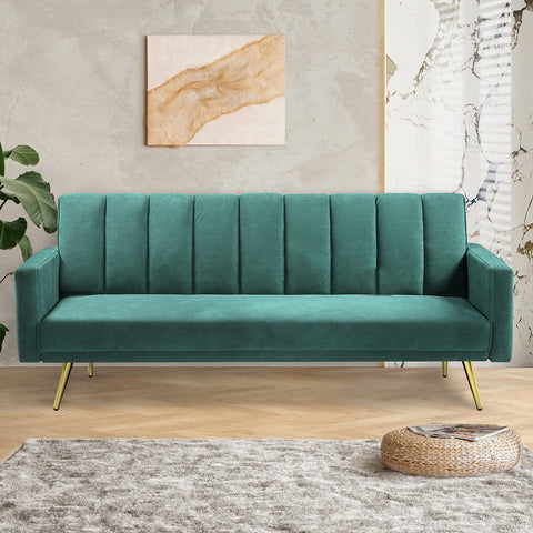 Levede Sofa Bed Convertible Velvet Lounge Recliner Couch Sleeper 3 Seater Green-1954802342541004806