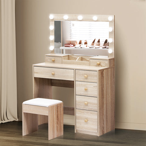 Levede Dressing Table Stool Set Oak-1954802443070083078