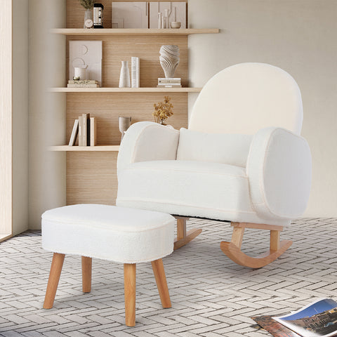 Levede Fleece Rocking Chair with footstool-1886651016225624070
