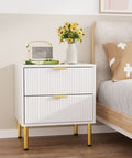 Levede Bedside Table with 2 Drawers White Metal Legs-1954802444596809735