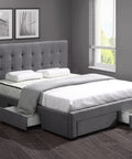 Levede Queen Bed Frame Fabric Tufted Dark Grey-1954802923942842374