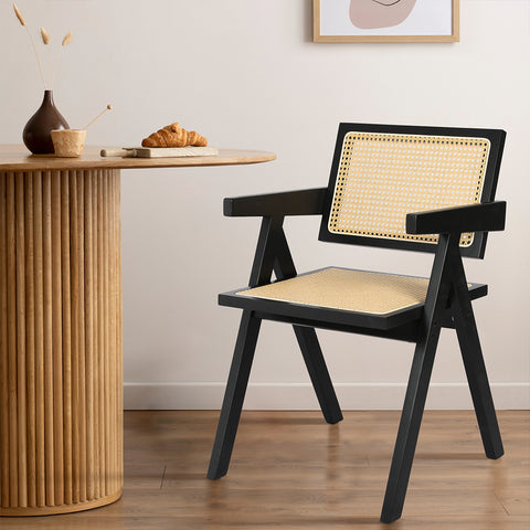 Levede 1x Black Wicker Armchair Dining Chair-1954802993715089414