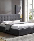 Levede Queen Bed Frame Fabric Tufted Dark Grey-1954802923942842375