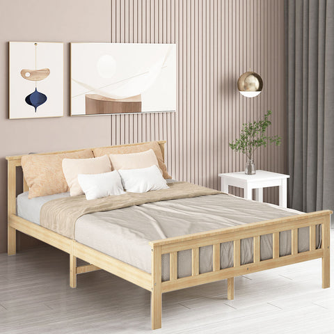 Levede Wooden Bed Frame Queen Size Mattress Natural-1954802925381488647