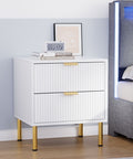 Levede Bedside Table with 2 Drawers White Metal Legs-1954802444596809734