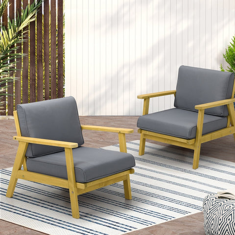 Livsip 2PCS Outdoor Wooden Armchair with Cushion