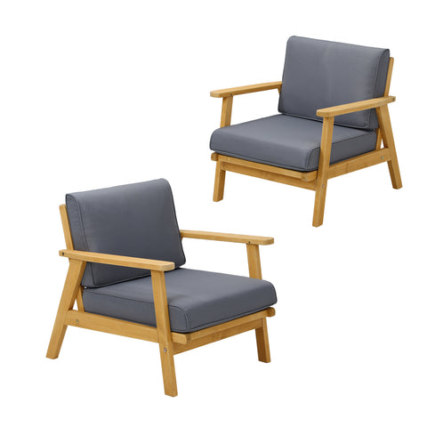 Livsip 2PCS Outdoor Wooden Armchair with Cushion