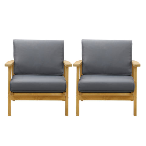 Livsip 2PCS Outdoor Wooden Armchair with Cushion