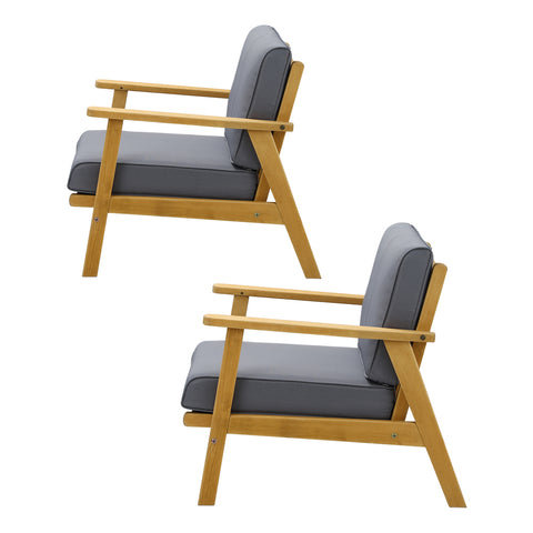 Livsip 2PCS Outdoor Wooden Armchair with Cushion