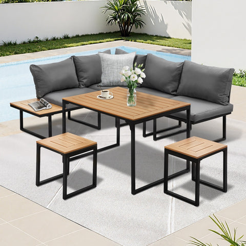 Livsip 6 Seater Outdoor Dining Sofa Set Lounge Furniture Grey