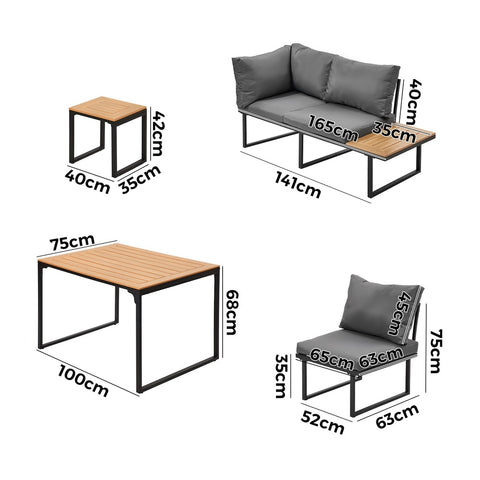 Livsip 6 Seater Outdoor Dining Sofa Set Lounge Furniture Grey