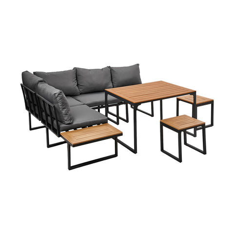 Livsip 6 Seater Outdoor Dining Sofa Set Lounge Furniture Grey