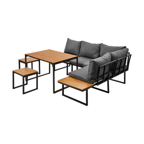 Livsip 6 Seater Outdoor Dining Sofa Set Lounge Furniture Grey