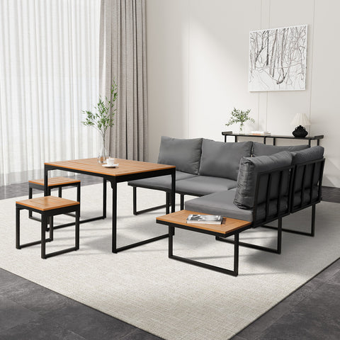 Livsip 6 Seater Outdoor Dining Sofa Set Lounge Furniture Grey