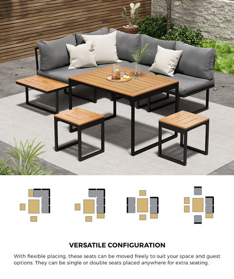 Livsip 6 Seater Outdoor Dining Sofa Set Lounge Furniture Grey