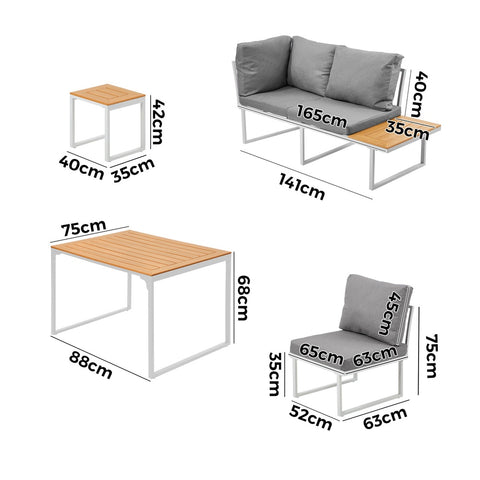 Livsip 6 Seater Outdoor Dining Sofa Set Lounge Furniture White