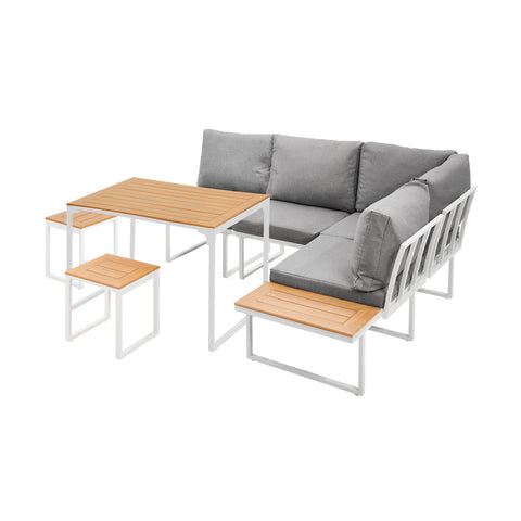 Livsip 6 Seater Outdoor Dining Sofa Set Lounge Furniture White