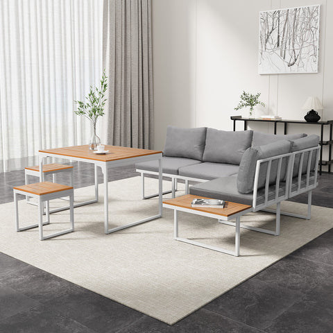 Livsip 6 Seater Outdoor Dining Sofa Set Lounge Furniture White