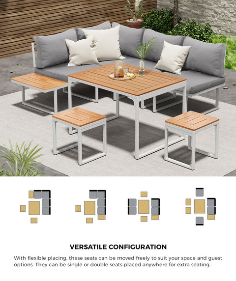 Livsip 6 Seater Outdoor Dining Sofa Set Lounge Furniture White