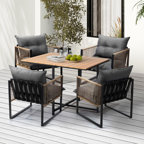 Livsip Outdoor Dining Set Wood-Plastic Table 4 Seater
