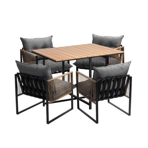 Livsip Outdoor Dining Set Wood-Plastic Table 4 Seater