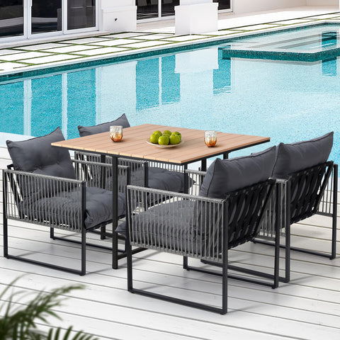 Livsip 5PCS Outdoor Dining Set Garden Table Chairs with Cushions