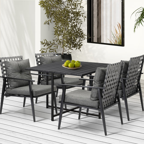 Livsip 5PCS Outdoor Dining Set Black Table and Rattan Chairs
