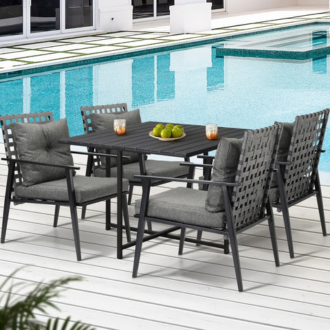 Livsip 5PCS Outdoor Dining Set Black Table and Rattan Chairs
