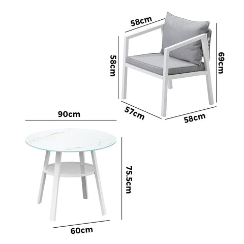 Livsip Outdoor Dining Setting Lounge Chair Bistro Set 3PCS White