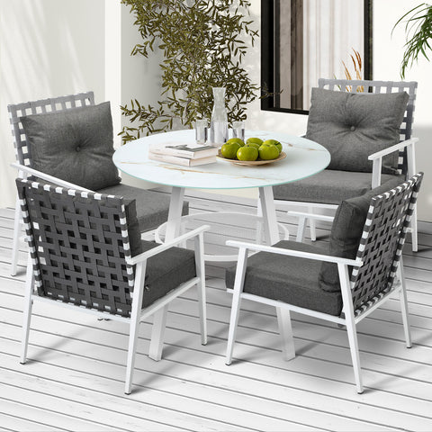 Livsip Outdoor Dining Set 5PCS Marble Table Rattan Chair