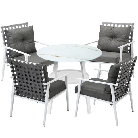 Livsip Outdoor Dining Set 5PCS Marble Table Rattan Chair