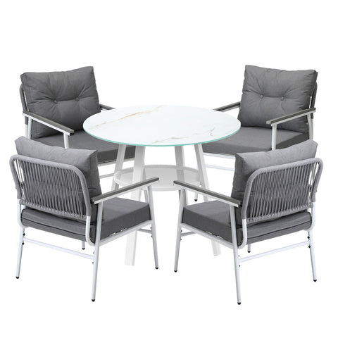 Livsip Outdoor Dining Setting 4 Seater Tempered Glass Table