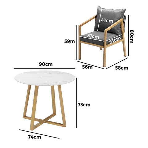 Livsip 3PCS Outdoor Dining Set 90cm Table&Lounge Chairs