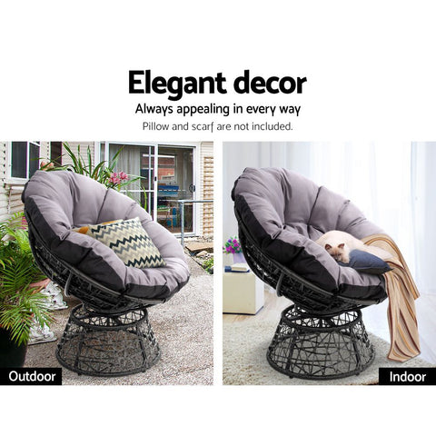 Outdoor Chair Wicker Patio Garden Black