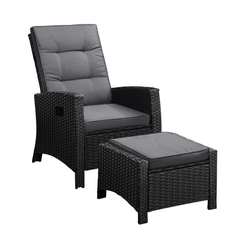 Livsip Outdoor Recliner Chairs Wicker Sun Lounge Black