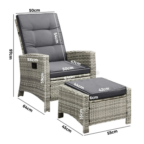 Livsip Recliner Chairs Sun lounge Wicker Sofa Grey