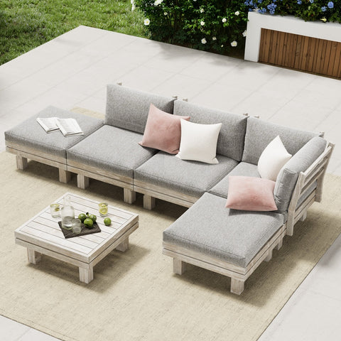 Livsip 6 Piece Outdoor Furniture Sofa Set Wooden Lounge Setting