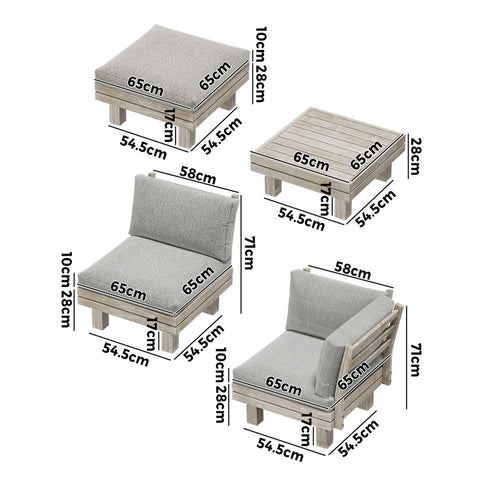 Livsip 6 Piece Outdoor Furniture Sofa Set Wooden Lounge Setting