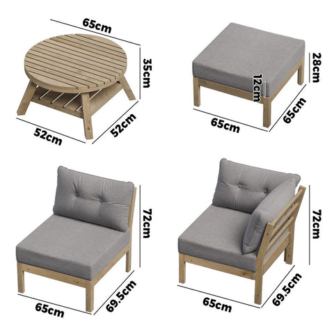Livsip 7 Piece Outdoor Lounge Sofa Set Garden Furniture Grey