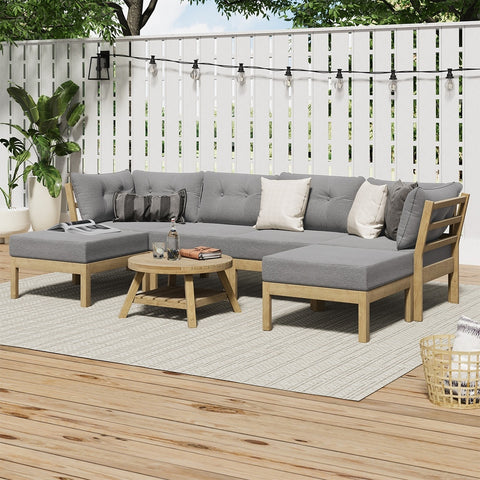 Livsip 7 Piece Outdoor Lounge Sofa Set Garden Furniture Grey
