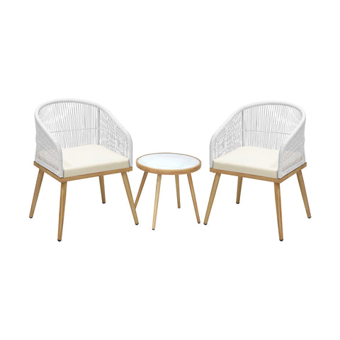 Livsip 3PCS Outdoor Set Table&Chairs with Rope Beige