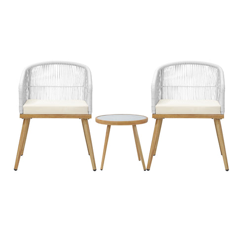 Livsip 3PCS Outdoor Set Table&Chairs with Rope Beige