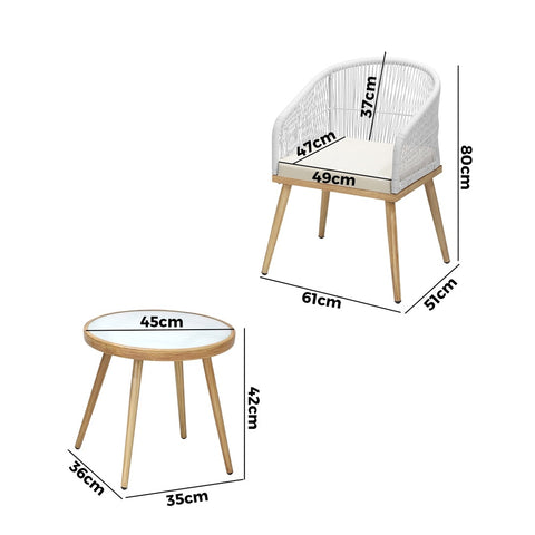 Livsip 3PCS Outdoor Set Table&Chairs with Rope Beige