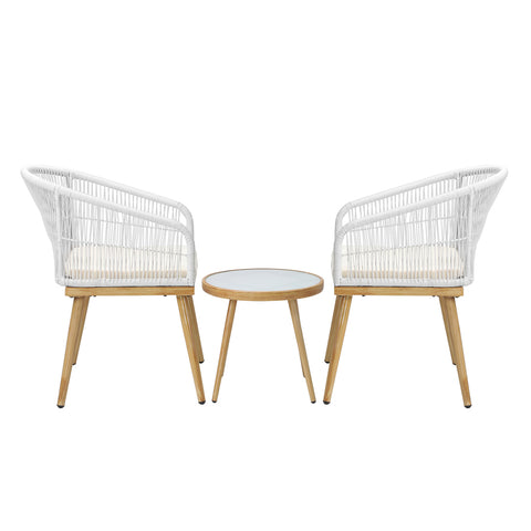 Livsip 3PCS Outdoor Set Table&Chairs with Rope Beige