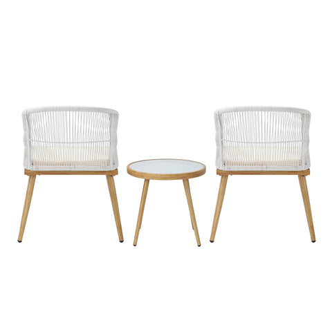 Livsip 3PCS Outdoor Set Table&Chairs with Rope Beige