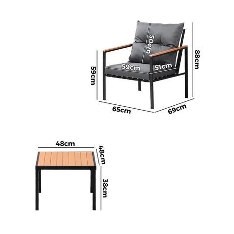 Livsip 3PCS Outdoor Set Armchairs&Table with Cushions