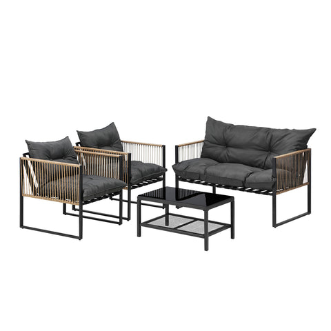 Livsip 4 PCS Outdoor Furniture Set Lounge Sofa Table Chairs