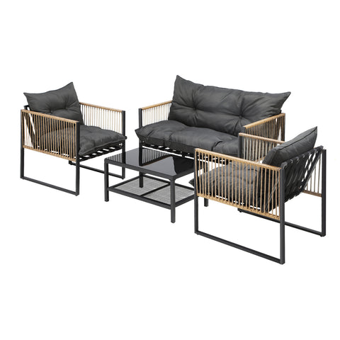 Livsip 4 PCS Outdoor Furniture Set Lounge Sofa Table Chairs