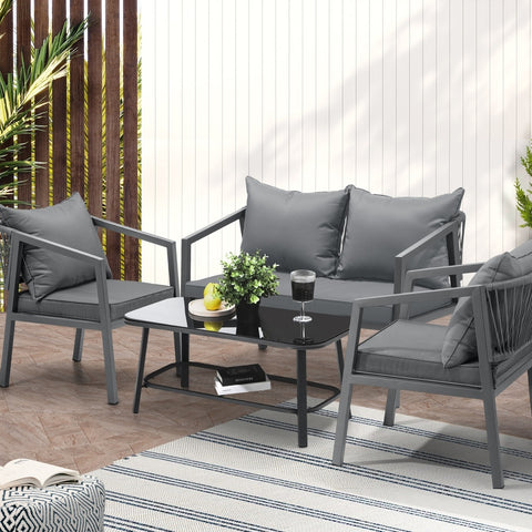 Livsip 4PCS Outdoor Furniture Set Sofa Table Chairs Set Grey